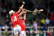 16 August 2022; Davy Russell's Best team-mates Johnny Fogarty, left, and Darragh Fitzgibbon compete for the sliothár during the Hurling for Cancer Research 2022 match at St Conleth's Park in Newbridge, Kildare. Photo by Stephen McCarthy/Sportsfile