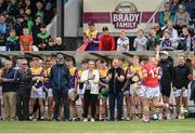 16 August 2022; Brian Cody, manager of Davy Russell's Best, watches on as Johnny Smack of Davy Russell's Best waves to the crowd during the Hurling for Cancer Research 2022 match at St Conleth's Park in Newbridge, Kildare. Photo by Stephen McCarthy/Sportsfile
