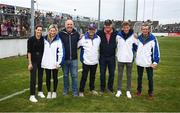 16 August 2022; The umpiring team, from left, Rachael Blackmore, Nina Carberry, Ted Walsh Jnr, Ger Lyons, Willie McCreery, David Mullins and Kevin Manning during the Hurling for Cancer Research 2022 match at St Conleth's Park in Newbridge, Kildare. Photo by Stephen McCarthy/Sportsfile