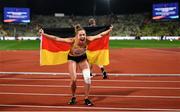 16 August 2022; Gold medalist Gina Luckenkemper of Germany celebrates after the women's 100m final during day 6 of the European Championships 2022 at the Olympiastadion in Munich, Germany. Photo by Ben McShane/Sportsfile
