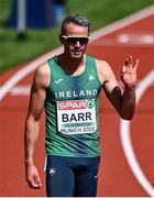 17 August 2022; Thomas Barr of Ireland after winning his 400m Hurdles heat ahead of Ramsey Angela of Netherlands during day 7 of the European Championships 2022 at the Olympiastadion in Munich, Germany. Photo by David Fitzgerald/Sportsfile