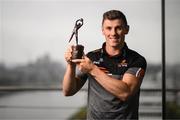 17 August 2022; PwC GAA/GPA Player of the Month for July/August in football, Shane Walsh of Galway, with his award at PwC offices in Dublin. Photo by Stephen McCarthy/Sportsfile