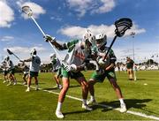 17 August 2022; Matt Loftus and Ridley Hotron of Ireland warm-up prior to the 2022 World Lacrosse Men's U21 World Championship quarter final match between Ireland and Canada at the University of Limerick in Limerick. Photo by Tom Beary/Sportsfile