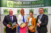 17 August 2022; In attendance during the launch of ‘The Business of Breeding’ Report are, from left, Horse Sport Ireland Chief Executive Officer Dennis Duggan, Minister of State at the Department of Agriculture, Food and the Marine,  Senator Pippa Hackett, Horse Sport Ireland head of breeding innovation and development Sonja Egan and IFAC head of food and agribusiness David Leydon at the Clayton Hotel on Burlington Road in Dublin. Photo by Sam Barnes/Sportsfile