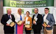 17 August 2022; In attendance during the launch of ‘The Business of Breeding’ Report are, from left, Horse Sport Ireland Chief Executive Officer Dennis Duggan, Minister of State at the Department of Agriculture, Food and the Marine,  Senator Pippa Hackett, Horse Sport Ireland head of breeding innovation and development Sonja Egan, IFAC head of food and agribusiness David Leydon, and IFAC food and agribusiness consultant Patrick Black, at the Clayton Hotel on Burlington Road in Dublin. Photo by Sam Barnes/Sportsfile