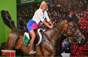 17 August 2022; Senator Pippa Hackett, Minister of State at the Department of Agriculture, Food and the Marine, at the Horse Sport Ireland trade stand during the Dublin Horse Show at the RDS in Dublin. Photo by Sam Barnes/Sportsfile