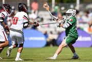 17 August 2022; Aidan Dempsey of Ireland shoots to score his sides fifth goal during the 2022 World Lacrosse Men's U21 World Championship quarter final match between Ireland and Canada at the University of Limerick in Limerick. Photo by Tom Beary/Sportsfile