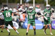 17 August 2022; Aidan Dempsey of Ireland celebrates after scoring his sides fifth goal during the 2022 World Lacrosse Men's U21 World Championship quarter final match between Ireland and Canada at the University of Limerick in Limerick. Photo by Tom Beary/Sportsfile