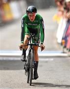 17 August 2022; Joanna Patterson of Ireland crosses the finish line in the Women's Individual Time Trial during day 7 in Fürstenfeldbruck, Germany. Photo by Ben McShane/Sportsfile