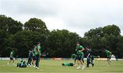 17 August 2022; Ireland players warm up before the Men's T20 International match between Ireland and Afghanistan at Stormont in Belfast. Photo by Harry Murphy/Sportsfile