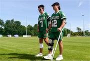 17 August 2022; Micahel Songer, left, and Jack Songer of Ireland following the 2022 World Lacrosse Men's U21 World Championship quarter final match between Ireland and Canada at the University of Limerick in Limerick. Photo by Tom Beary/Sportsfile
