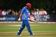 17 August 2022; Hazratuillah Zazai of Afghanistan walks after being caught out during the Men's T20 International match between Ireland and Afghanistan at Stormont in Belfast. Photo by Harry Murphy/Sportsfile