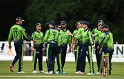 17 August 2022; Ireland players celebrate the wicket of Rahmanullah Gurbaz of Afghanistan during the Men's T20 International match between Ireland and Afghanistan at Stormont in Belfast. Photo by Harry Murphy/Sportsfile