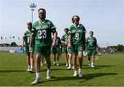 17 August 2022; Ireland players Matt Loftus, left, and Sean Horkan dejected following the 2022 World Lacrosse Men's U21 World Championship quarter final match between Ireland and Canada at the University of Limerick in Limerick. Photo by Tom Beary/Sportsfile