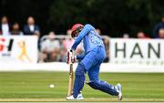 17 August 2022; Usman Ghani of Afghanistan hits a six during the Men's T20 International match between Ireland and Afghanistan at Stormont in Belfast. Photo by Harry Murphy/Sportsfile