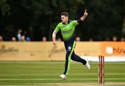 17 August 2022; Josh Little of Ireland celebrates claiming the wicket of Najibullah Zadran of Afghanistan during the Men's T20 International match between Ireland and Afghanistan at Stormont in Belfast. Photo by Harry Murphy/Sportsfile