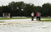 17 August 2022; Officials inspect the pitch during the Men's T20 International match between Ireland and Afghanistan at Stormont in Belfast. Photo by Harry Murphy/Sportsfile