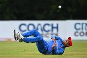 17 August 2022; Hazratuillah Zazai of Afghanistan fails to catch out Andrew Balbirnie of Ireland during the Men's T20 International match between Ireland and Afghanistan at Stormont in Belfast. Photo by Harry Murphy/Sportsfile