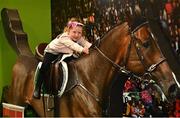 17 August 2022; Grace Fitzpatrick, aged 4, from Mohill, Leitrim visits the Horse Sport Ireland trade stand during the Dublin Horse Show at the RDS in Dublin. Photo by Sam Barnes/Sportsfile