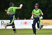 17 August 2022; George Dockrell, right, and Harry Tector of Ireland celebrate winning the Men's T20 International match between Ireland and Afghanistan at Stormont in Belfast. Photo by Harry Murphy/Sportsfile