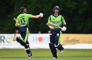 17 August 2022; George Dockrell, right, and Harry Tector of Ireland celebrate winning the Men's T20 International match between Ireland and Afghanistan at Stormont in Belfast. Photo by Harry Murphy/Sportsfile