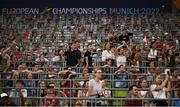 17 August 2022; Spectators react as they watch the Men's 110m hurdles semi final during day 7 of the European Championships 2022 at the Olympiastadion in Munich, Germany. Photo by David Fitzgerald/Sportsfile