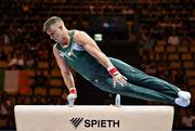18 August 2022; Ewan McAteer of Ireland competes in the Men's Pommel Horse during day 8 of the European Championships 2022 at the Olympiahalle in Munich, Germany. Photo by Ben McShane/Sportsfile