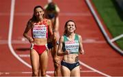 18 August 2022; Louise Shanahan of Ireland reacts after finishing third in her Women's 800m heat during day 8 of the European Championships 2022 at the Olympiastadion in Munich, Germany. Photo by David Fitzgerald/Sportsfile