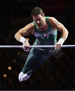 18 August 2022; Daniel Fox of Ireland competes in the Horizontal Bar during day 8 of the European Championships 2022 at the Olympiahalle in Munich, Germany. Photo by Ben McShane/Sportsfile