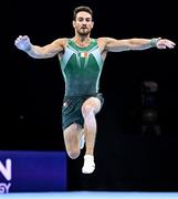 18 August 2022; Daniel Fox of Ireland competes in the Floor Exercise during day 8 of the European Championships 2022 at the Olympiahalle in Munich, Germany. Photo by Ben McShane/Sportsfile