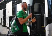 18 August 2022; Alan Mannus of Shamrock Rovers arrives before the UEFA Europa League play-off first leg between Ferencváros and Shamrock Rovers at Groupama Aréna in Budapest, Hungary. Photo by Alex Nicodim/Sportsfile