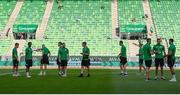 18 August 2022; Shamrock Rovers players before the UEFA Europa League play-off first leg between Ferencváros and Shamrock Rovers at Groupama Aréna in Budapest, Hungary. Photo by Alex Nicodim/Sportsfile