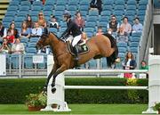18 August 2022; Jenny Rankin of Ireland on Ibiza compete in the Clayton Hotel Ballsbridge Speed Derby during the Longines FEI Dublin Horse Show at the RDS in Dublin. Photo by Oliver McVeigh/Sportsfile
