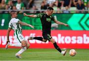 18 August 2022; Aaron Greene of Shamrock Rovers in action against Endre Botka of Ferencváros during the UEFA Europa League play-off first leg between Ferencváros and Shamrock Rovers at Groupama Aréna in Budapest, Hungary. Photo by Alex Nicodim/Sportsfile