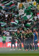 18 August 2022; Shamrock Rovers players before the UEFA Europa League play-off first leg between Ferencváros and Shamrock Rovers at Groupama Aréna in Budapest, Hungary. Photo by Alex Nicodim/Sportsfile