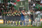 18 August 2022; Shamrock Rovers and Ferencváros players before the UEFA Europa League play-off first leg between Ferencváros and Shamrock Rovers at Groupama Aréna in Budapest, Hungary. Photo by Alex Nicodim/Sportsfile