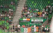 18 August 2022; Shamrock Rovers supporters during the UEFA Europa League play-off first leg between Ferencváros and Shamrock Rovers at Groupama Aréna in Budapest, Hungary. Photo by Alex Nicodim/Sportsfile