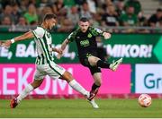 18 August 2022; Jack Byrne of Shamrock Rovers during the UEFA Europa League play-off first leg between Ferencváros and Shamrock Rovers at Groupama Aréna in Budapest, Hungary. Photo by Alex Nicodim/Sportsfile