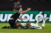 18 August 2022; Richie Towell of Shamrock Rovers reacts during the UEFA Europa League play-off first leg between Ferencváros and Shamrock Rovers at Groupama Aréna in Budapest, Hungary. Photo by Alex Nicodim/Sportsfile