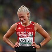 18 August 2022; Ida Karstoft of Denmark after winning heat one of the Women's 200m semi-final during day 8 of the European Championships 2022 at the Olympiastadion in Munich, Germany. Photo by David Fitzgerald/Sportsfile