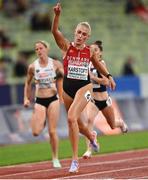 18 August 2022; Ida Karstoft of Denmark after winning heat one of the Women's 200m semi-final during day 8 of the European Championships 2022 at the Olympiastadion in Munich, Germany. Photo by David Fitzgerald/Sportsfile