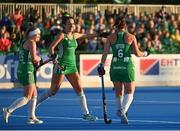 18 August 2022; Róisín Upton of Ireland, right, celebrates after scoring her sides secong goal during the Women’s 2022 EuroHockey Championship Qualifier match between Ireland and Poland at Sport Ireland Campus in Dublin. Photo by Oliver McVeigh/Sportsfile