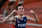 18 August 2022; Jakob Ingebrigtsen of Norway celebrates after winning the Men's 1500m Final during day 8 of the European Championships 2022 at the Olympiastadion in Munich, Germany. Photo by Ben McShane/Sportsfile