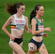 18 August 2022; Roisin Flanagan of Ireland, right, competes in the Women's 5000m Final during day 8 of the European Championships 2022 at the Olympiastadion in Munich, Germany. Photo by Ben McShane/Sportsfile