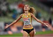 18 August 2022; Konstanze Klosterhalfen of Germany celebrates after winning the Women's 5000m Final during day 8 of the European Championships 2022 at the Olympiastadion in Munich, Germany. Photo by David Fitzgerald/Sportsfile