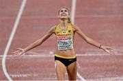 18 August 2022; Konstanze Klosterhalfen of Germany celebrates after winning the Women's 5000m Final during day 8 of the European Championships 2022 at the Olympiastadion in Munich, Germany. Photo by Ben McShane/Sportsfile