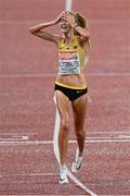 18 August 2022; Konstanze Klosterhalfen of Germany celebrates after winning the Women's 5000m Final during day 8 of the European Championships 2022 at the Olympiastadion in Munich, Germany. Photo by Ben McShane/Sportsfile