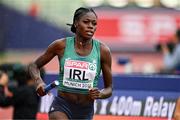 19 August 2022; Rhasidat Adeleke of Ireland competes in the Women's 4x400m Relay heats during day 9 of the European Championships 2022 at the Olympiastadion in Munich, Germany. Photo by Ben McShane/Sportsfile