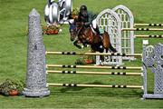 19 August 2022; Conor Swail of Ireland competing on Count Me In in the Longines FEI Jumping Nations Cup™ of Ireland during the Longines FEI Dublin Horse Show at the RDS in Dublin. Photo by Piaras Ó Mídheach/Sportsfile