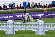 19 August 2022; Cian O'Connor of Ireland competing on Kilkenny in the Longines FEI Jumping Nations Cup™ of Ireland during the Longines FEI Dublin Horse Show at the RDS in Dublin. Photo by Piaras Ó Mídheach/Sportsfile